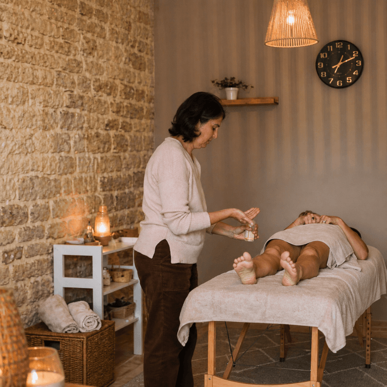 préparation massage naturopathique application huile soin bien-être à Niort
