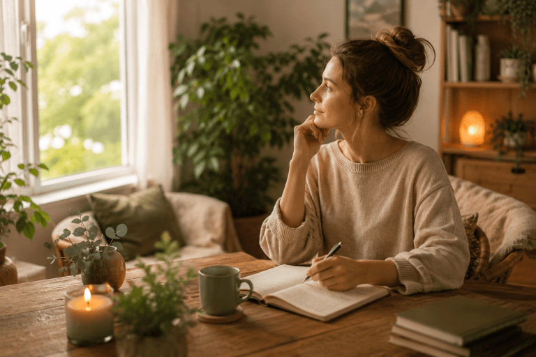 Femme prenant un moment de recentrage pour préserver son bien-être émotionnel